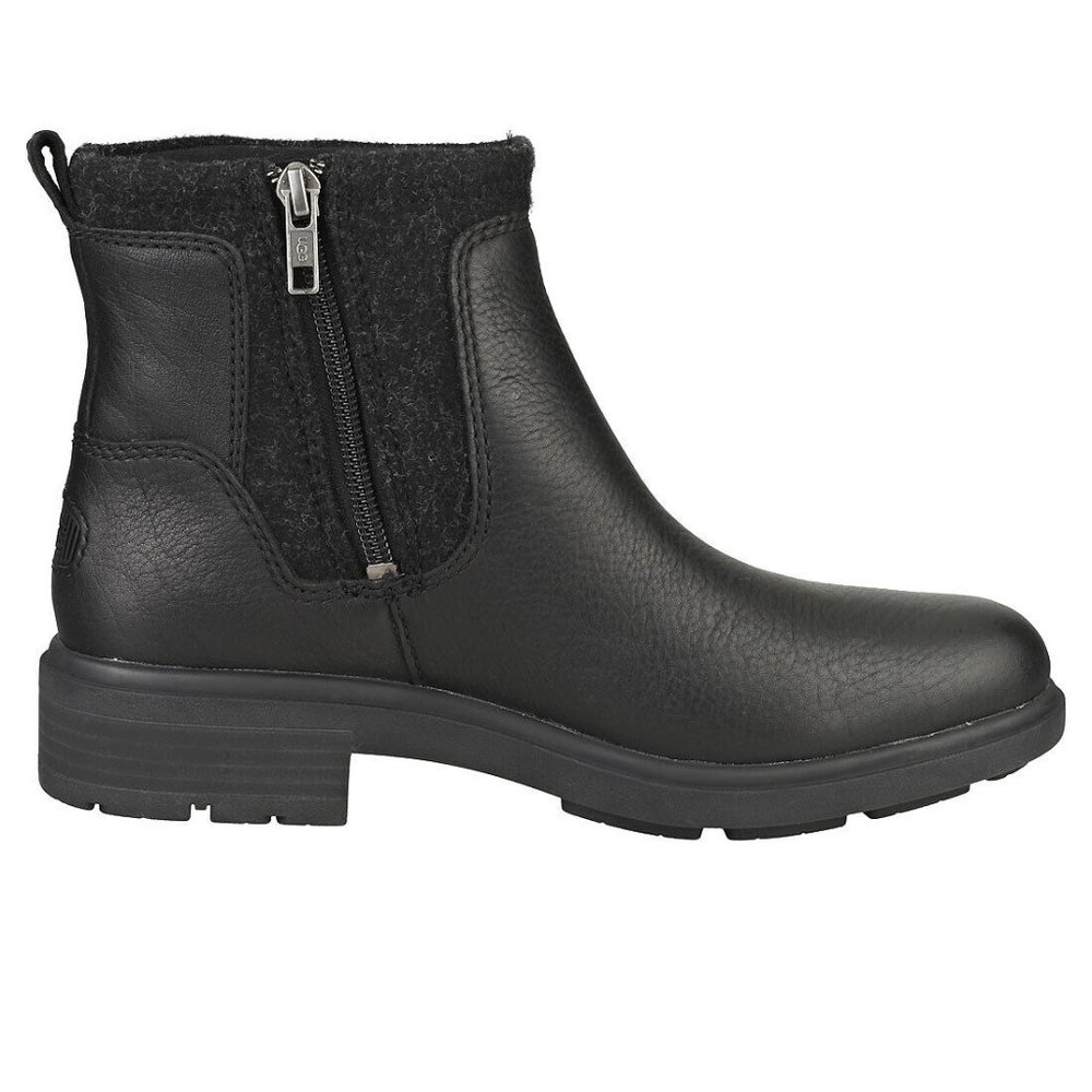 New Ugg Harrison Waterproof Moto Boot In Black Leather with Stout Leather size 7